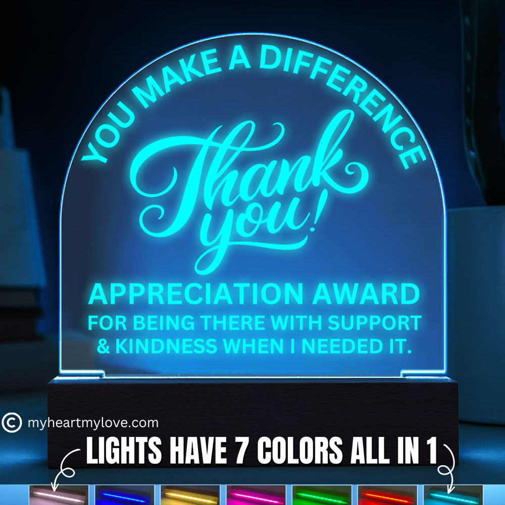 Thank You Gift Appreciation Award Acrylic Plaque with LED Lighted Dome (with 7 Color Settings all in 1)