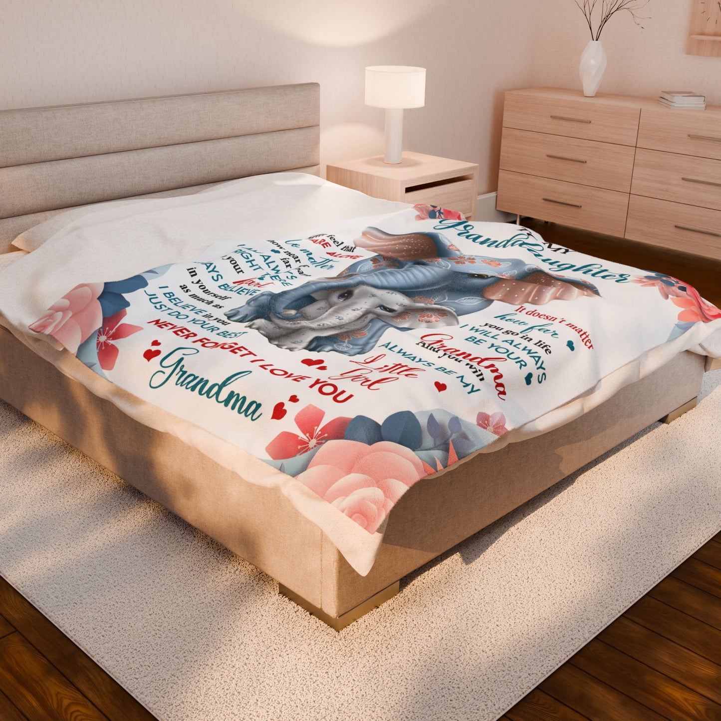 To My Granddaughter From Grandma "No matter how far apart" Velveteen Plush Blanket