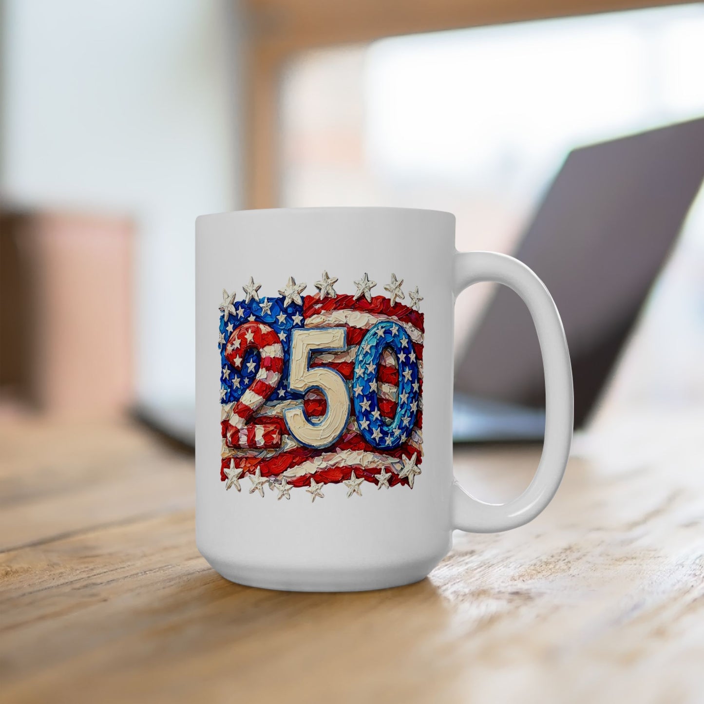 Celebrate 250 Years Stars & Stripes Commemorative Mug, Patriotic Flag Ceramic Coffee Cup