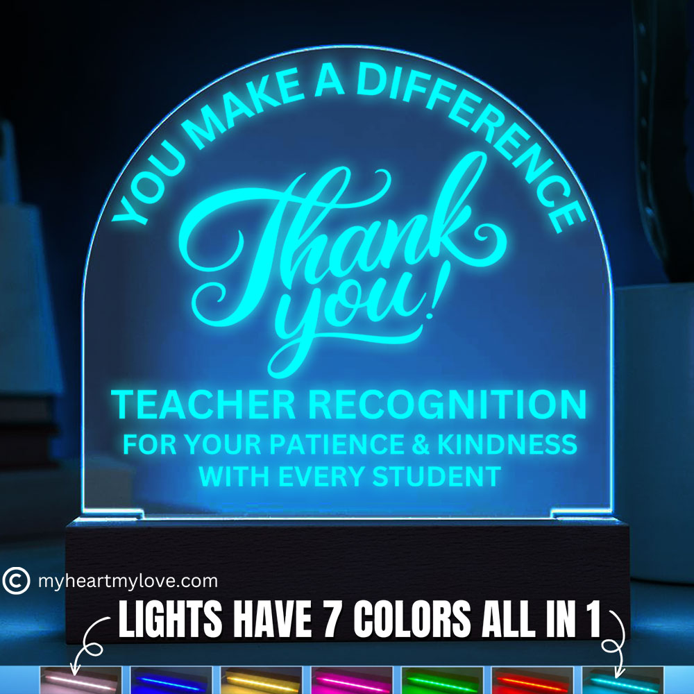 Teacher Gift Recognition Award Acrylic Plaque with LED Lighted Dome (with 7 Color Settings all in 1)