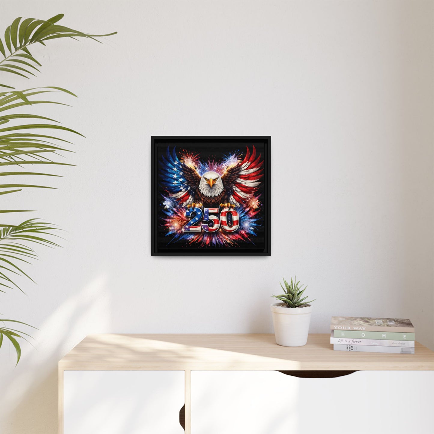 America 250 Years Commemorative Design Patriotic US Flag Eagle Framed Canvas Wall Art