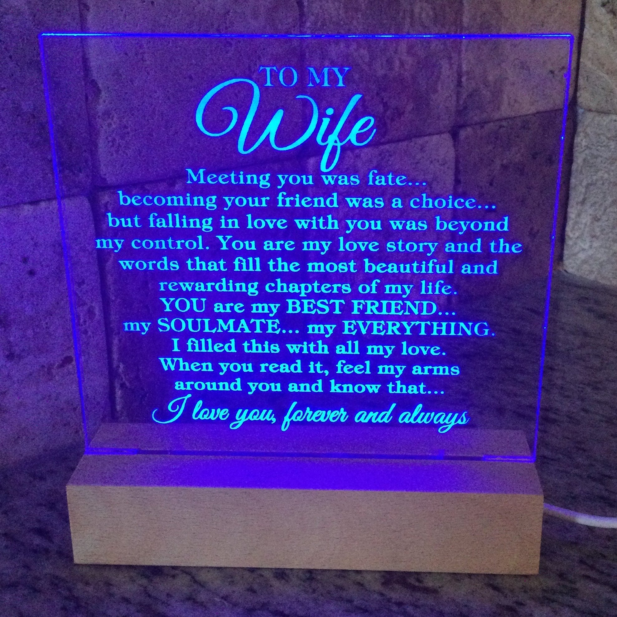 To My Wife "Meeting you was fate..." Acrylic Plaque with Lighted Base ...