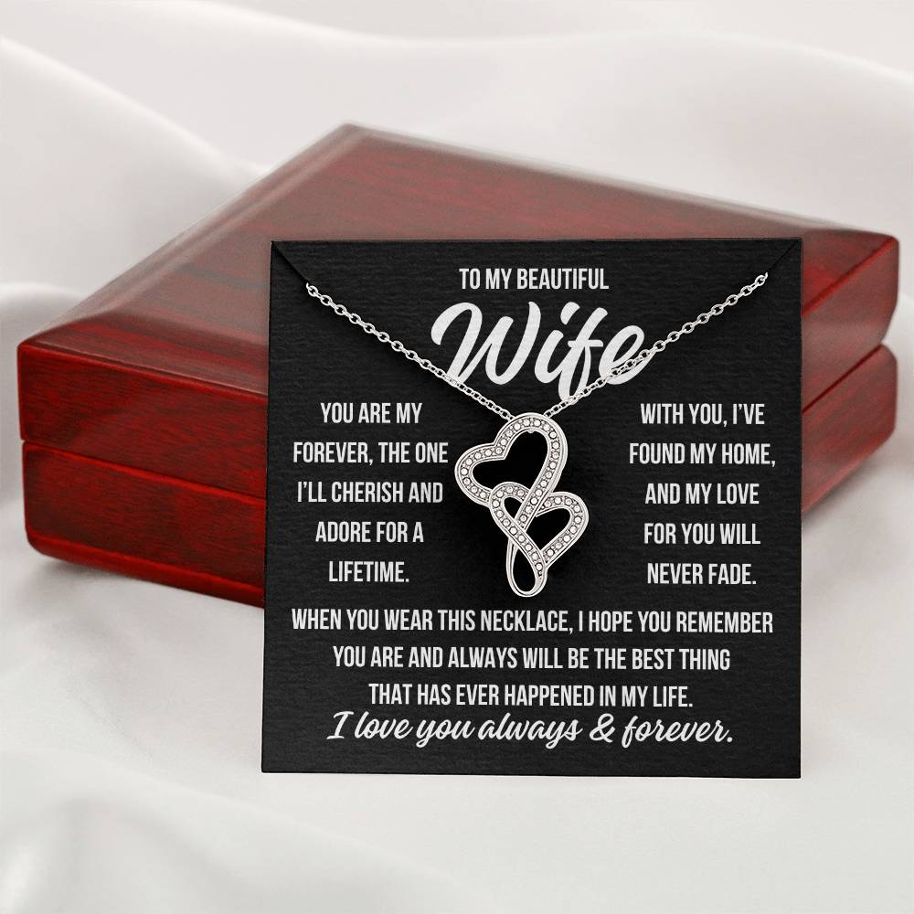 To My Wife "You are my forever..." Heart to Heart Zirconia Crystal Pendant Necklace