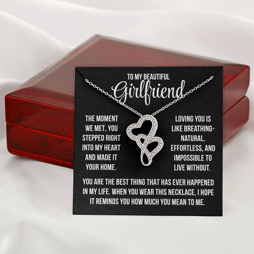 To My Beautiful Girlfriend "The moment we met..." Heart to Heart Zirconia Crystal Pendant Necklace