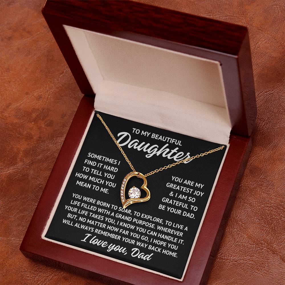To Daughter From Dad "Born to Soar..." Brilliant Zirconia Heart Necklace