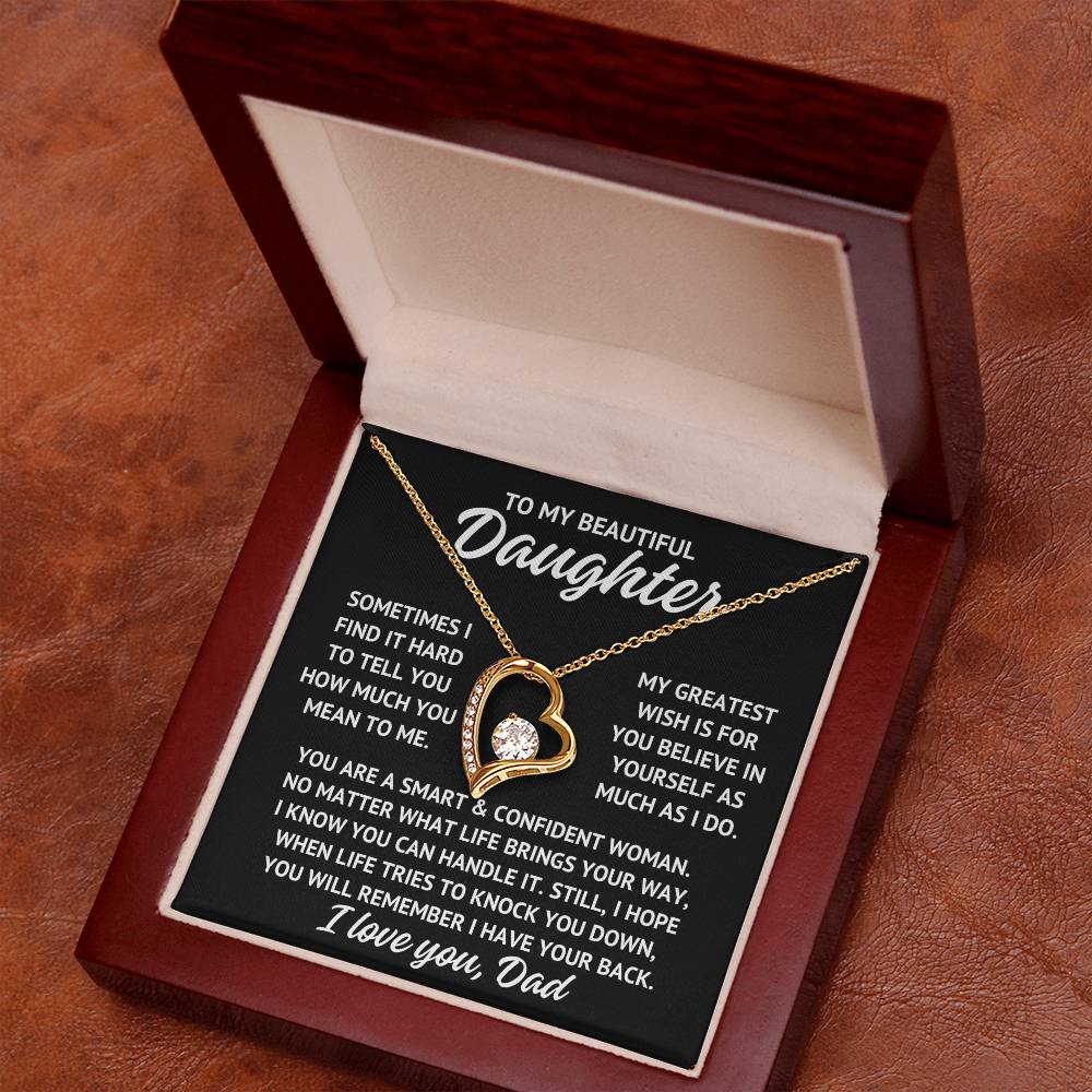 To Daughter From Dad "My Greatest Wish..." Brilliant Zirconia Heart Necklace