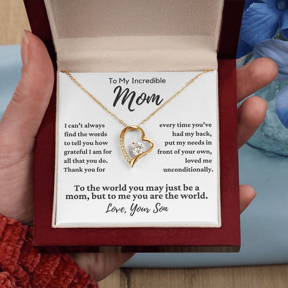 To Mom From Son "I can't always find the words..." Heart Necklace