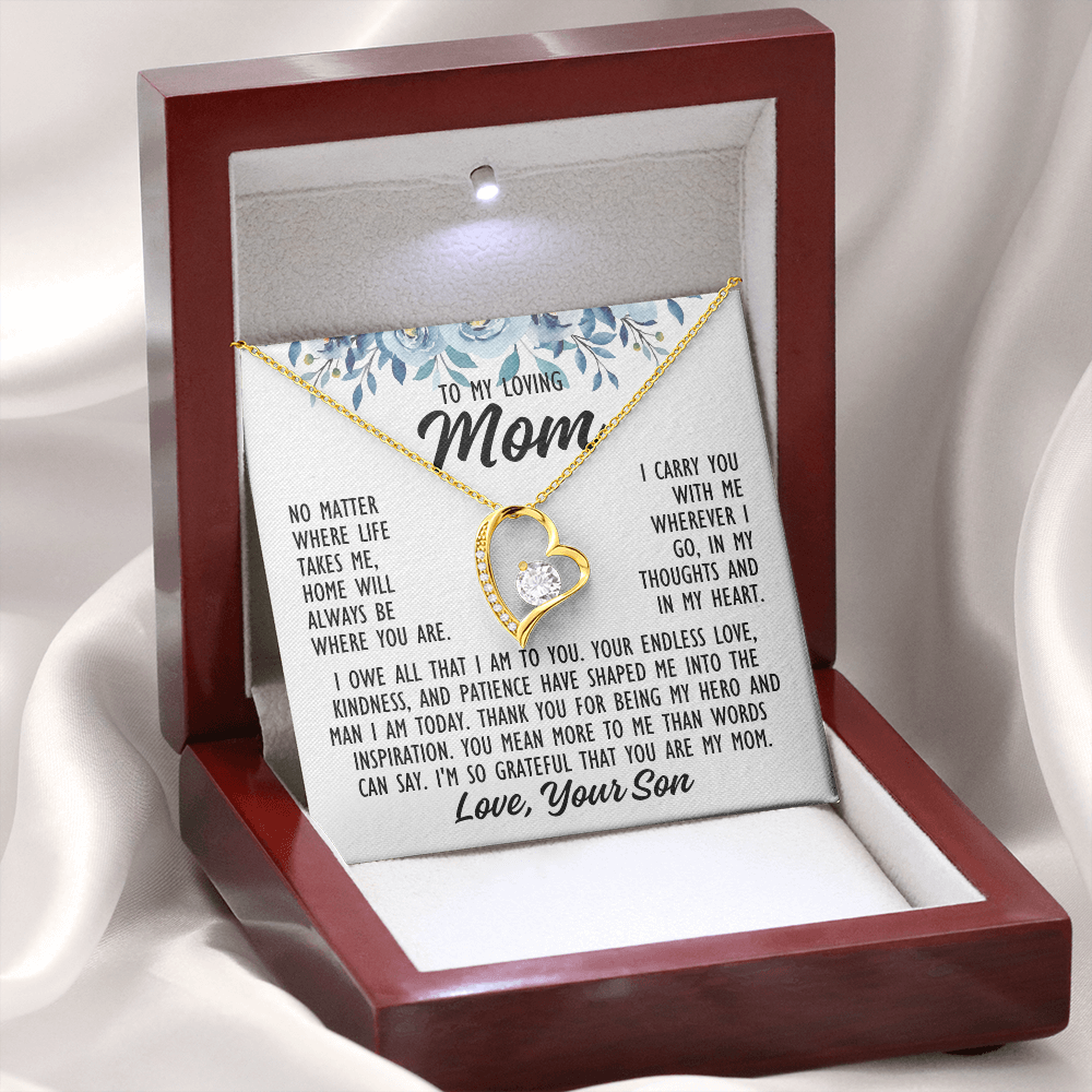To My Love Mom From Son "No matter where..." Zirconia Heart Necklace