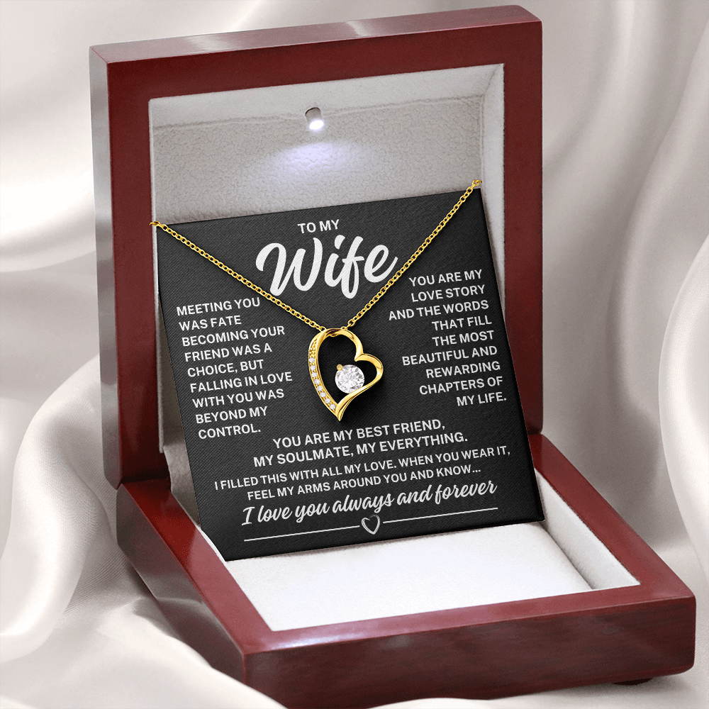 To My Wife "Meeting you..." Forever Love Necklace With Lighted Luxury Box
