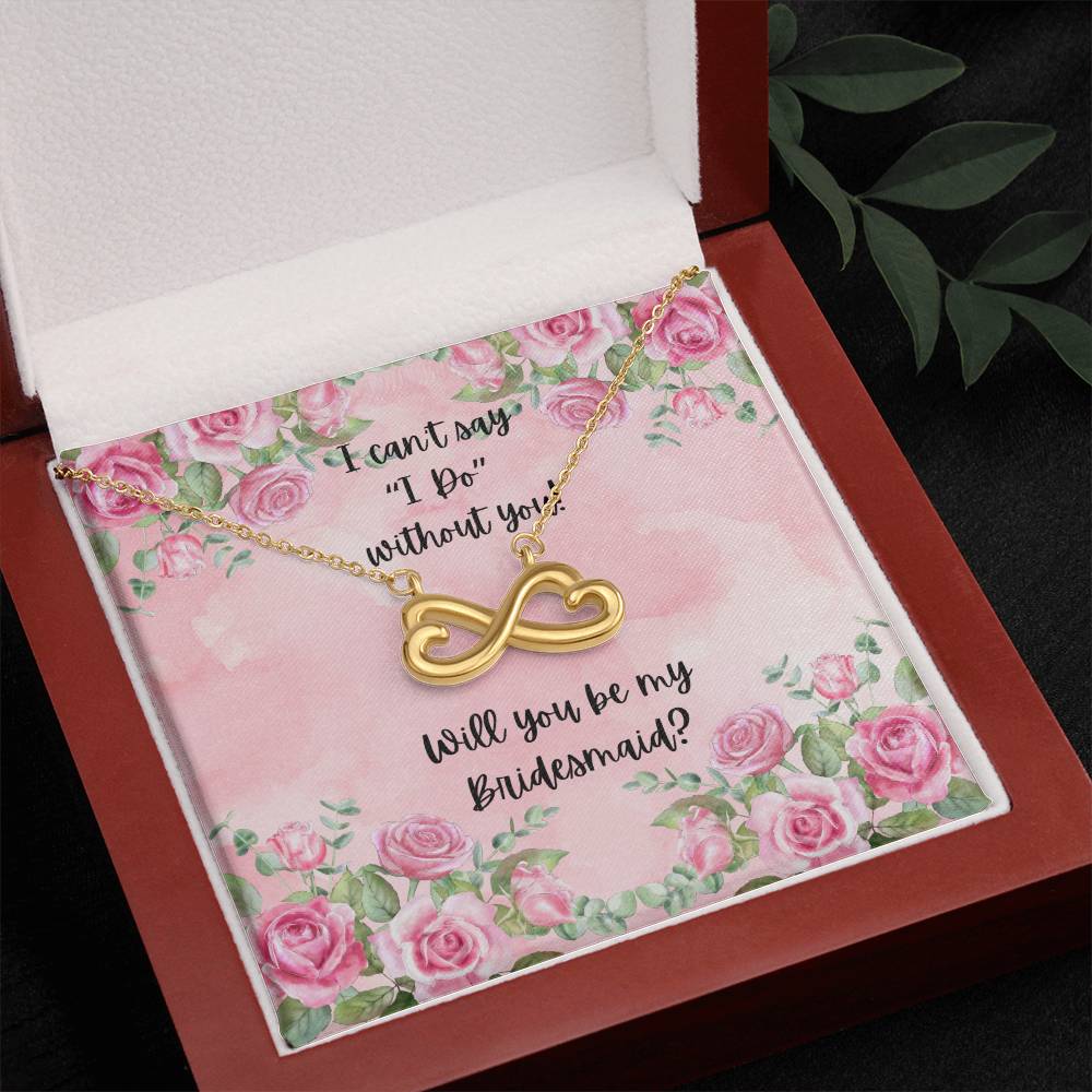 Bridesmaid Proposal Pink Watercolor Love Infinity Necklace