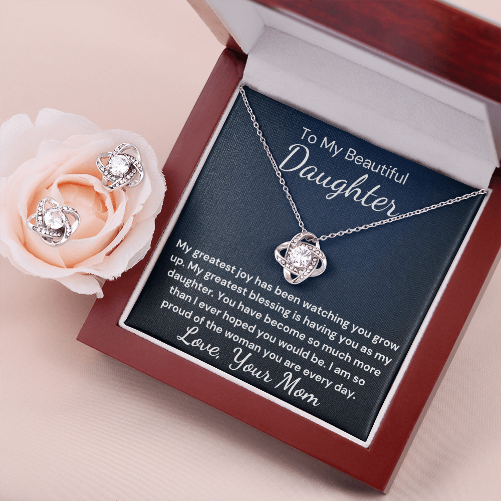 Gift to Daughter From Mom Greatest Blessing Love Knot Earring & Necklace Set