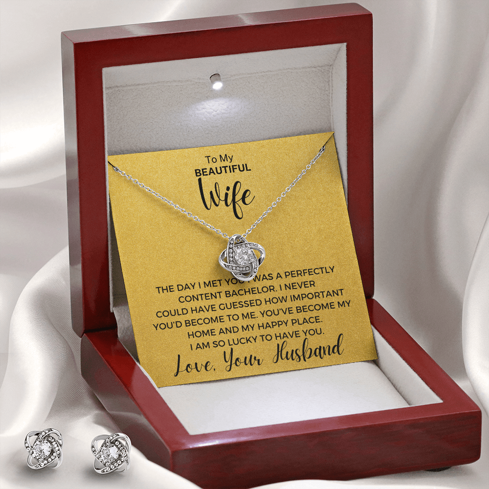 Gift to Beautiful Wife - The Day I Met You Love Knot Earring & Necklace Set