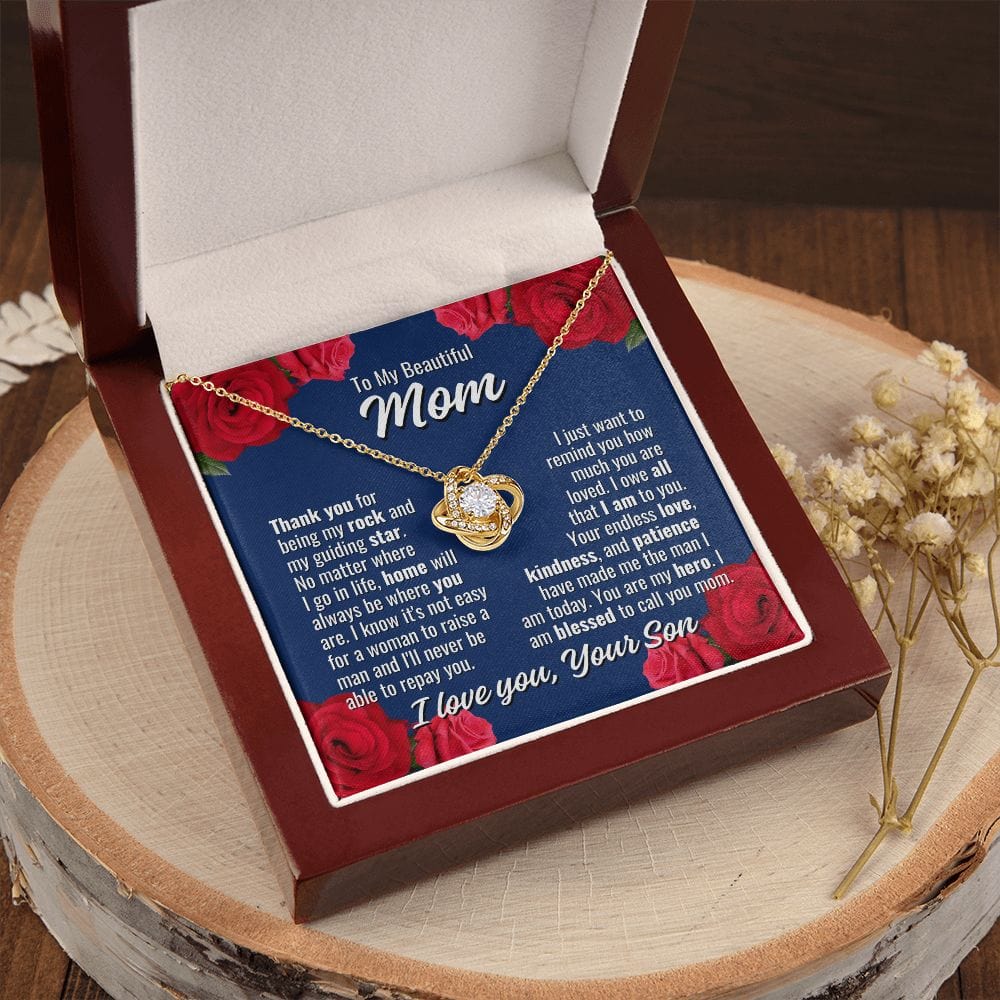 To Mom From Son "Thank you for being..." Love Knot Necklace
