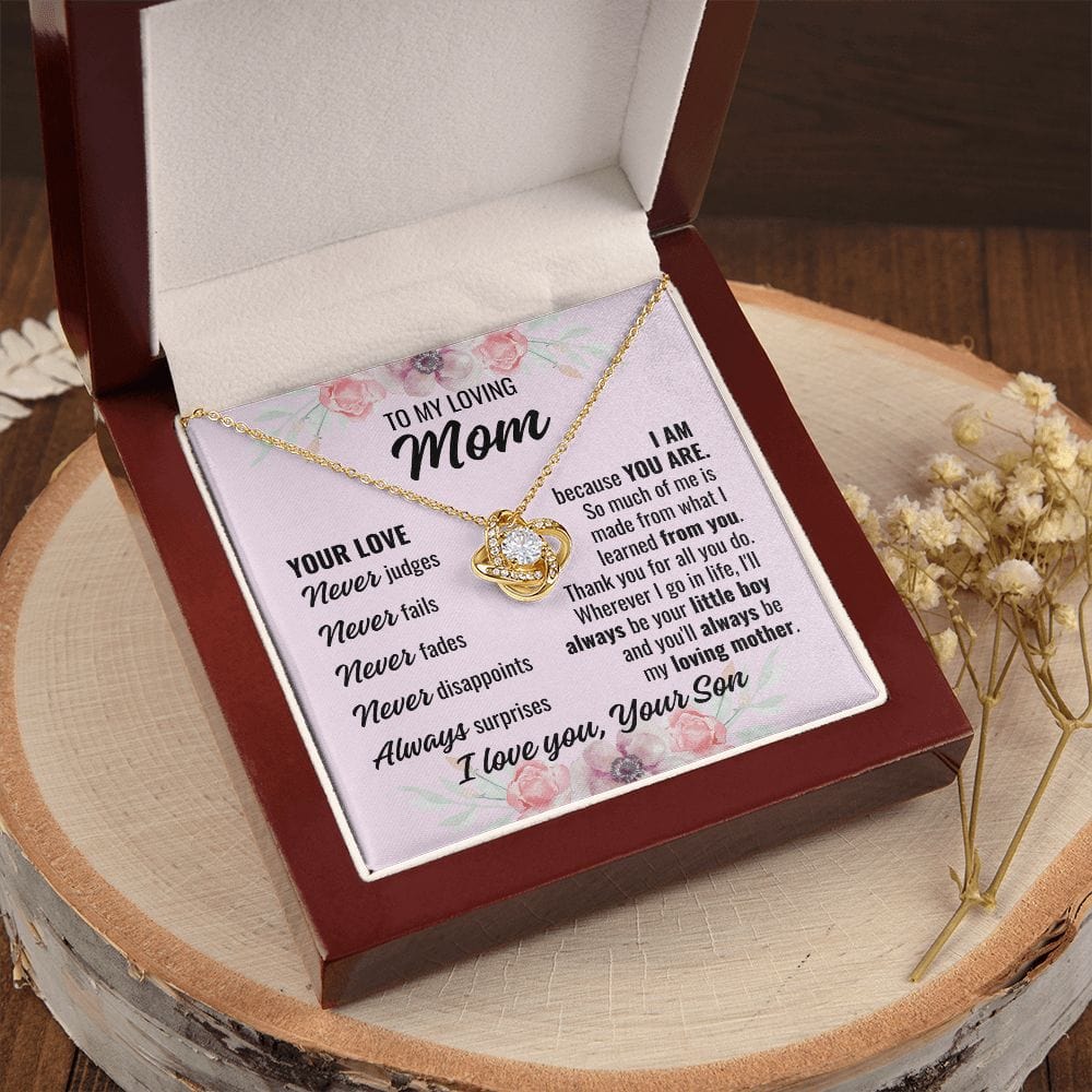 To Mom From Son "Your Love Never..." Love Knot Necklace