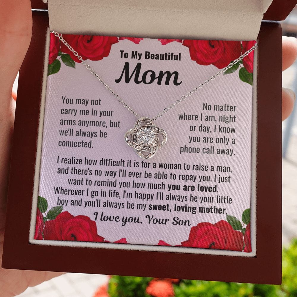 To Mom From Son "You may not carry me..." Love Knot Necklace