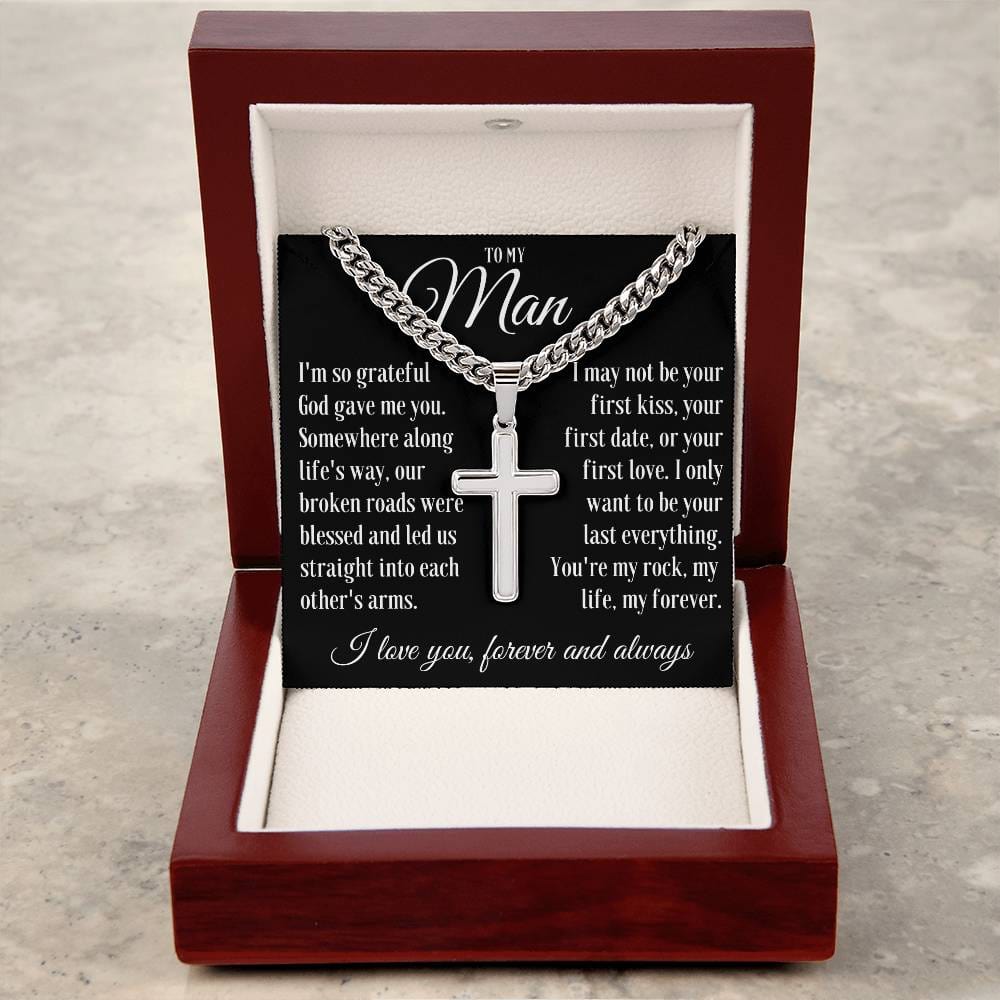To My Man "I'm so grateful..." Cuban Link Chain with Cross