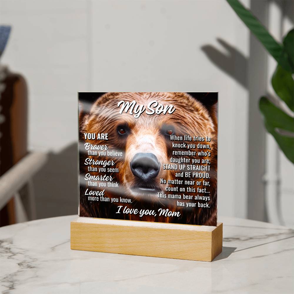 My Son From Mom "This mama bear..." Acrylic Plaque With Lighted Base