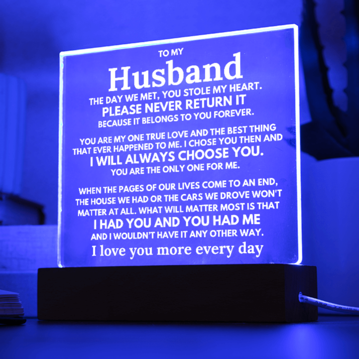 To My Husband "The day we met..." Acrylic Plaque With Lighted Base