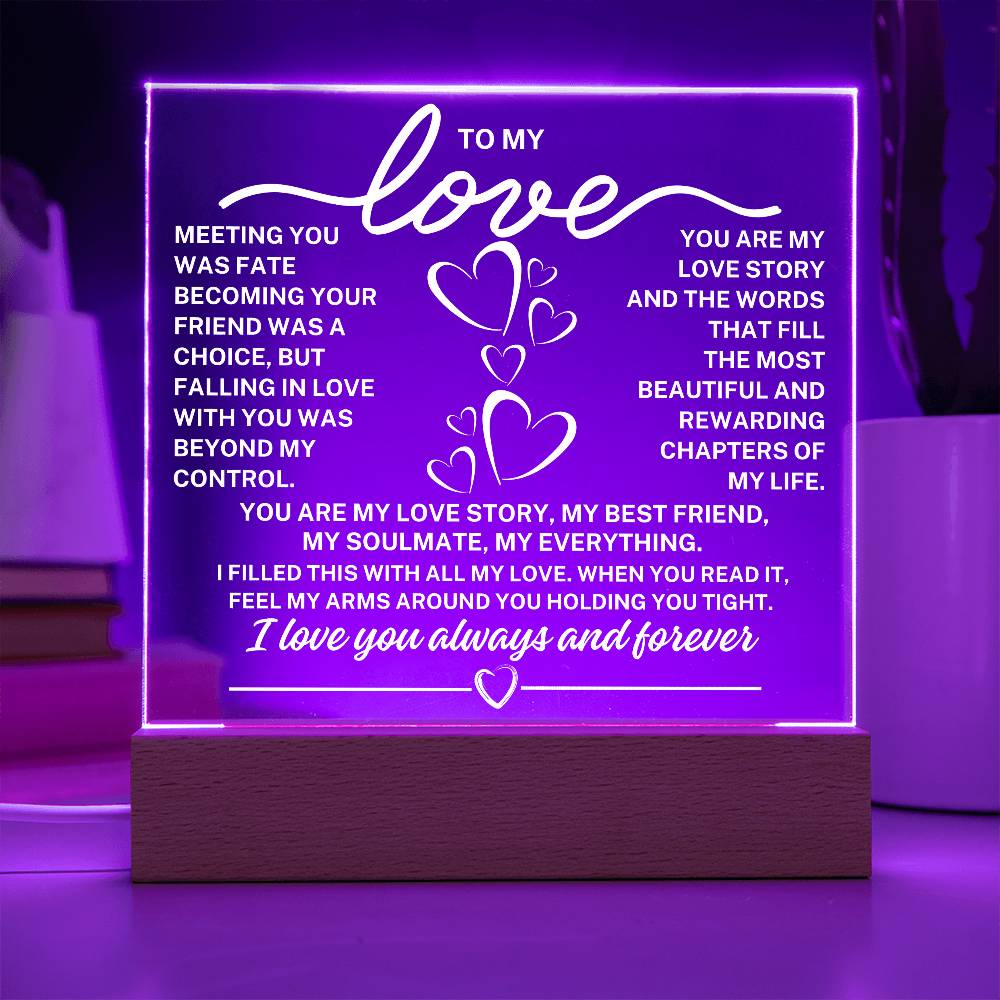 To My Love "Meeting you was fate..." Acrylic Plaque With Lighted Base