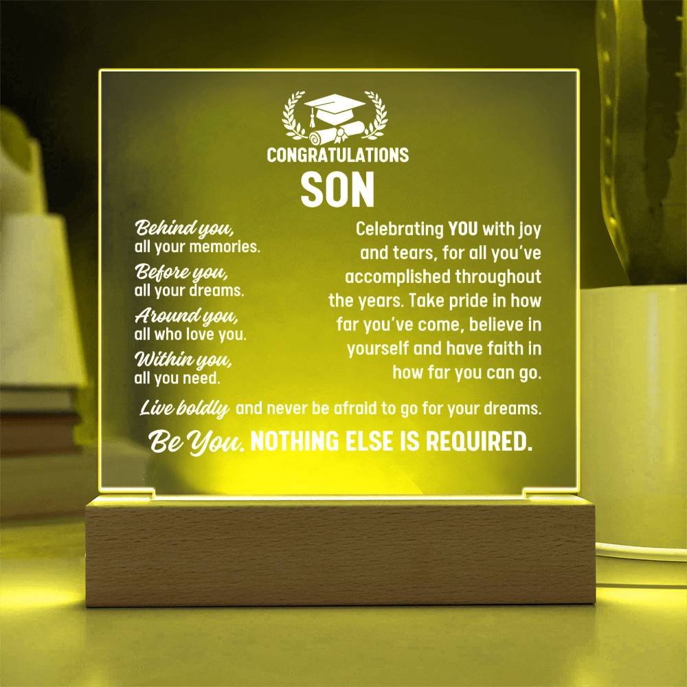 Son Graduation Gift, Acrylic Plaque With Lighted Base