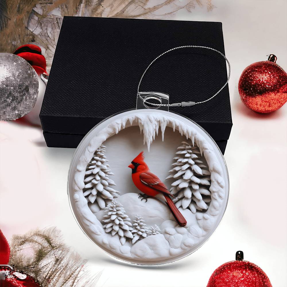 Cardinal in A Snow Globe 3D Effect Acrylic Bulb Ornament in a Gift Box