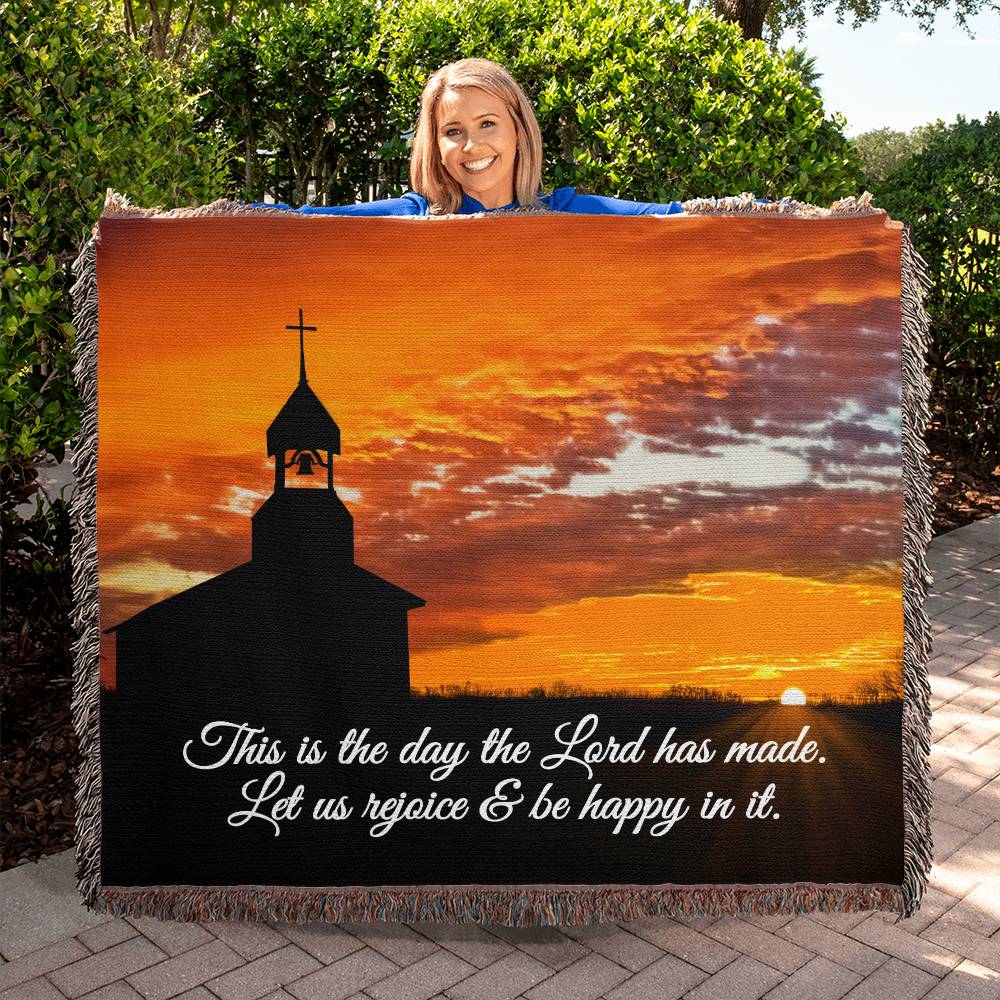 Country Church "This is the day the Lord has made" Woven Heirloom Blanket 50" X 60"