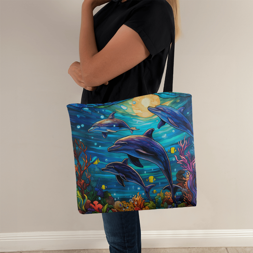 Dolphins Coral Reef Designer Tote Bag 16" or 18"