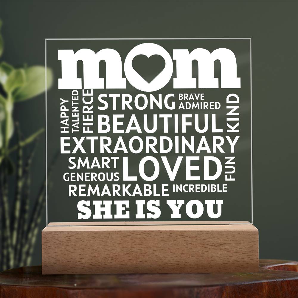 MOM "She Is You" Acrylic Plaque With Lighted Base, view 9