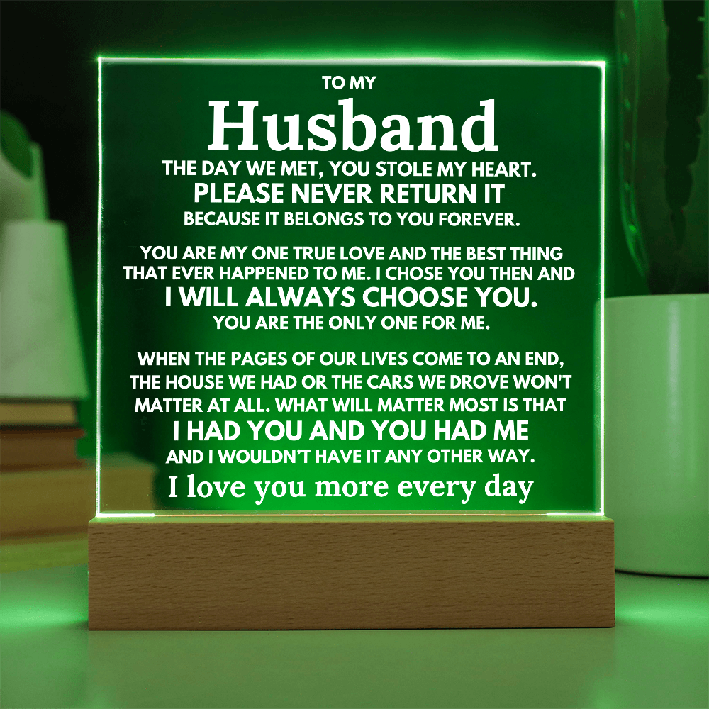 To My Husband "The day we met..." Acrylic Plaque With Lighted Base