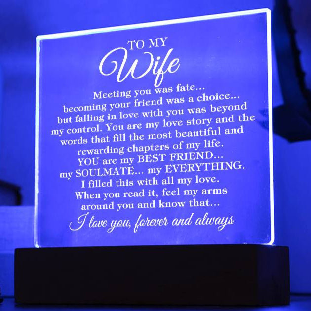To My Wife "Meeting you was..." Acrylic Plaque With Lighted Base