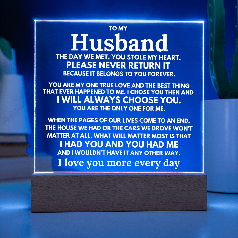 To My Husband "The day we met..." Acrylic Plaque With Lighted Base