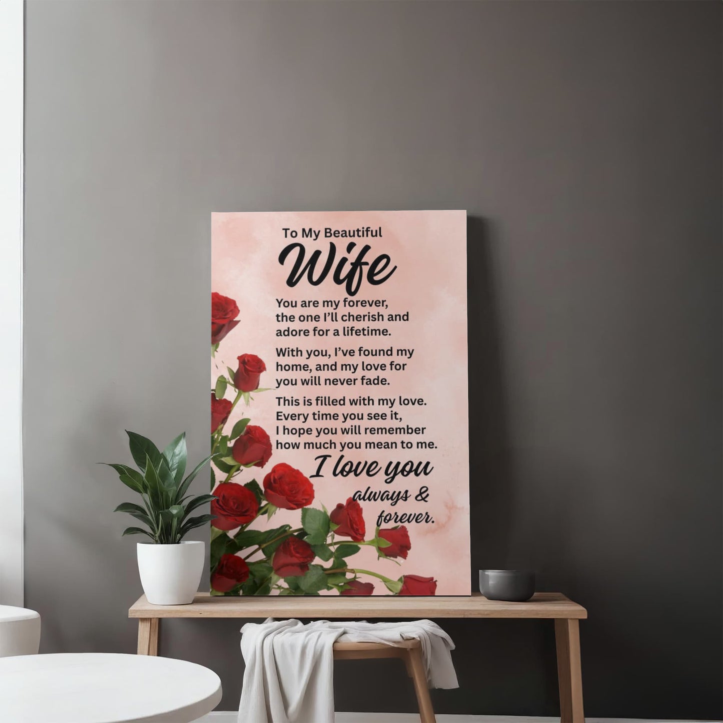 To My Wife "You are my forever..." With Red Roses Premium Gallery Wrapped Canvas