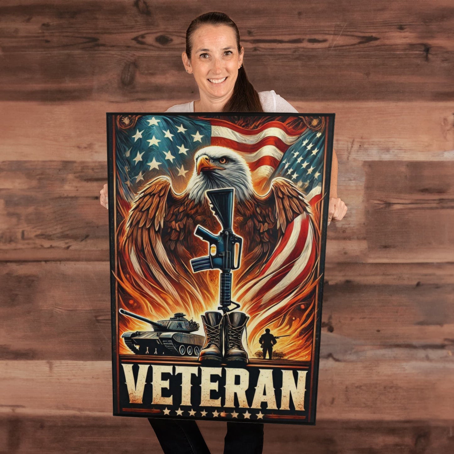 Patriotic Americana Military Veteran Rustic Art Premium Wrapped Canvas