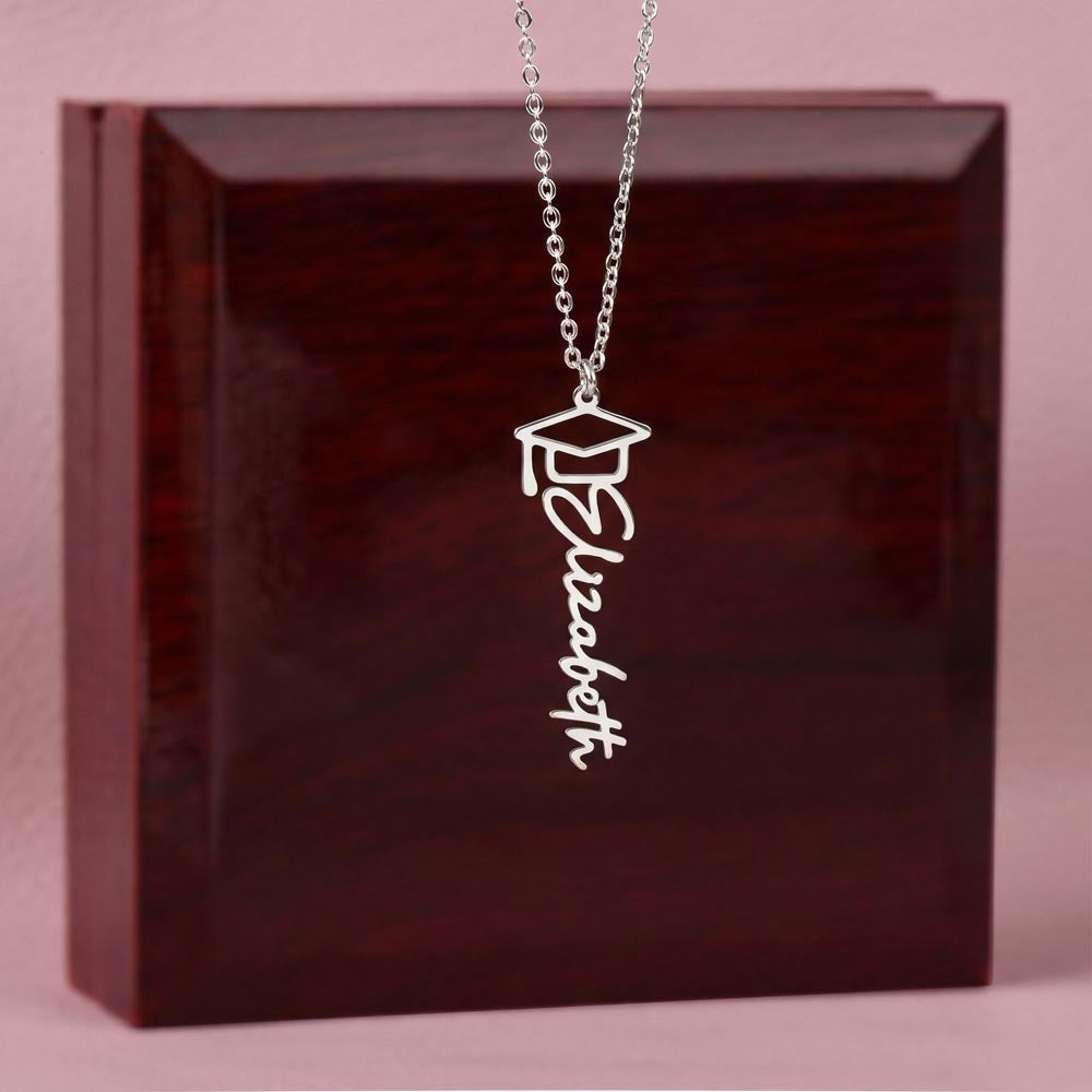 To Daughter From Mom and Dad Graduation Cap Personalized Name Necklace