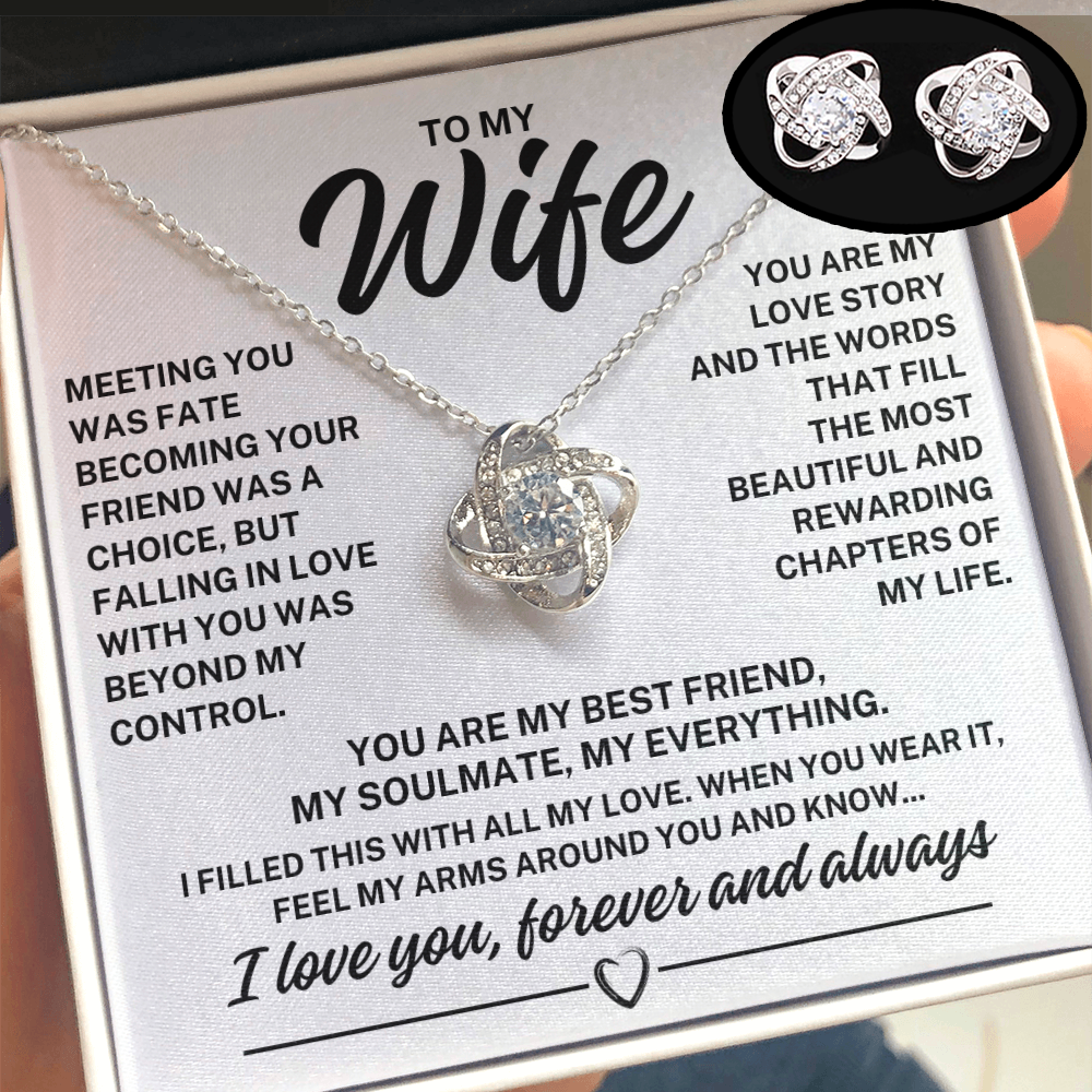 To My Wife - "Meeting you was fate..." Love Knot Necklace & Earrings Set (Ships Tomorrow From Texas)