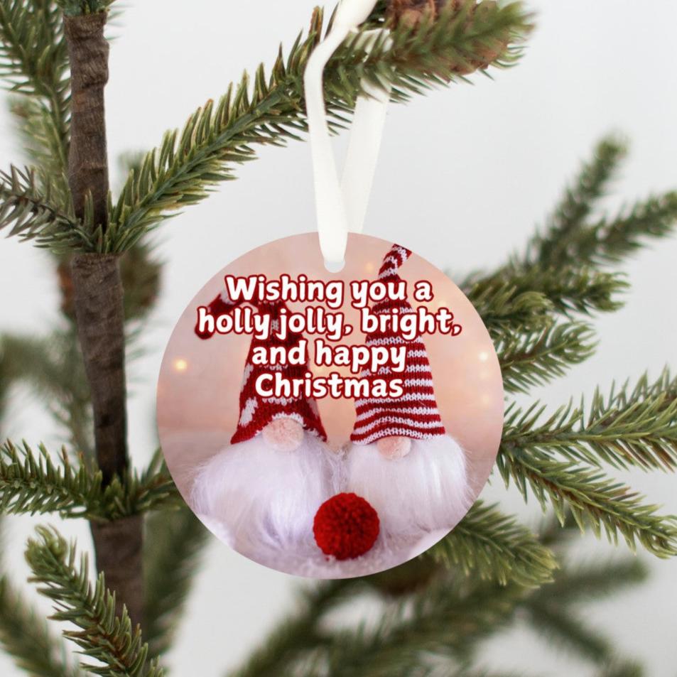 Holly Jolly Christmas Gnomes Tree Ornament (Stocking stuffer, Friends Gift, Co-Worker Gift Bulk Savings)