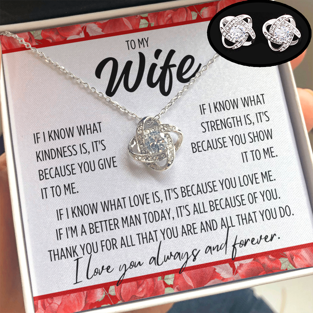 To My Wife - "If I know..." Love Knot Necklace & Earrings Set (Ships Tomorrow From Texas)