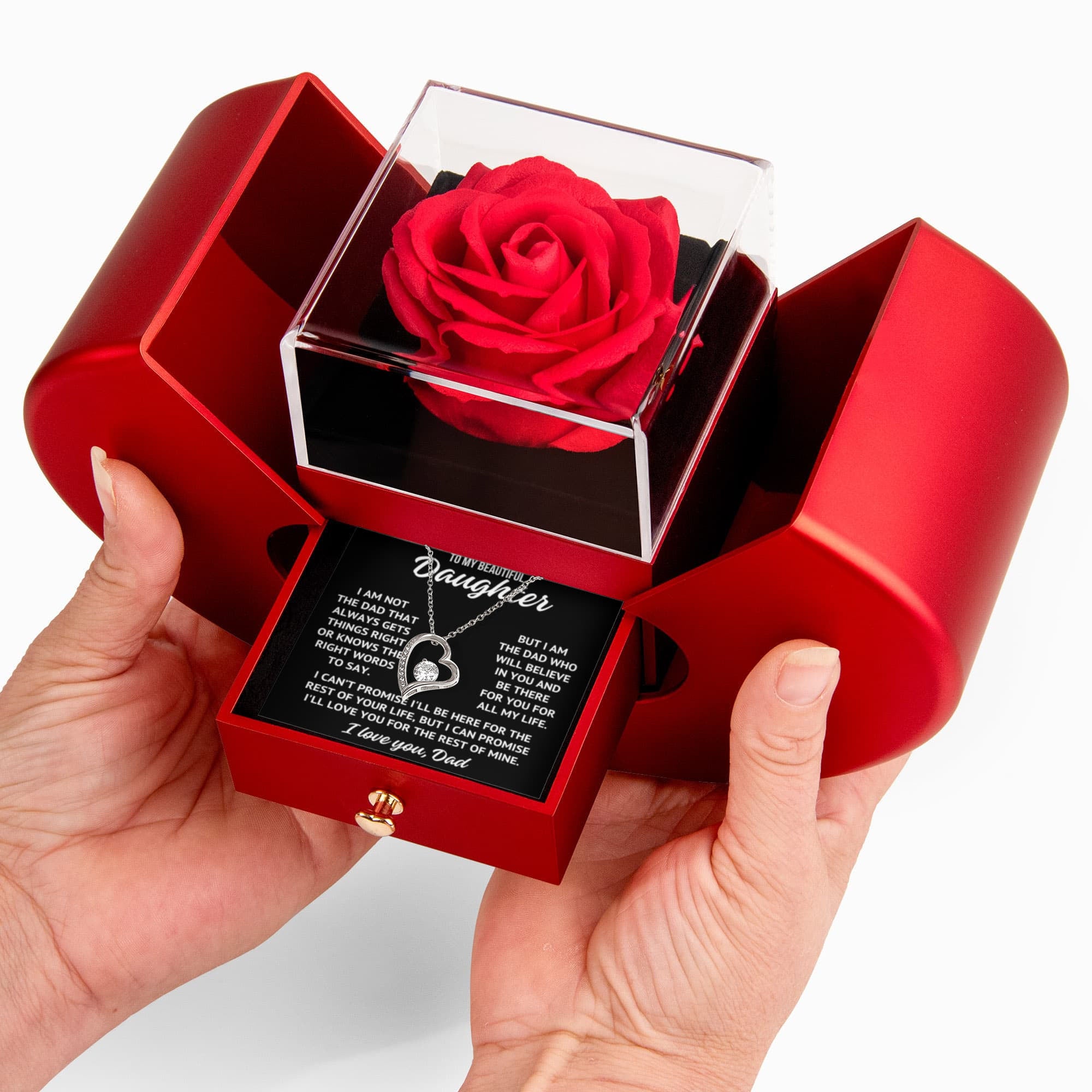 Open Heart And Rose Luxury Box Necklace Gifts