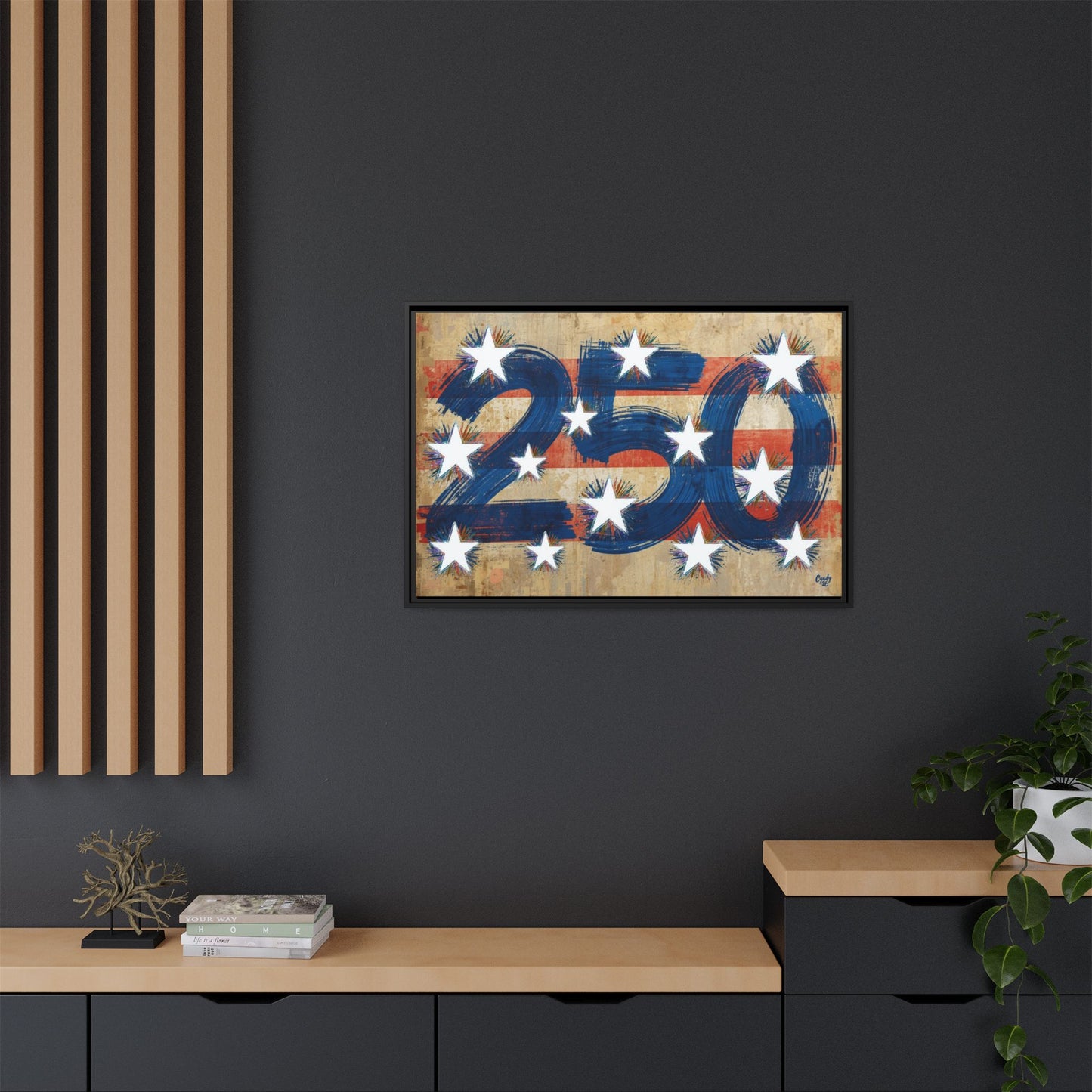 America 250 Years, US Flag Vintage Abstract, Premium Framed Canvas Art, Original Artwork by Cyndy Schatz