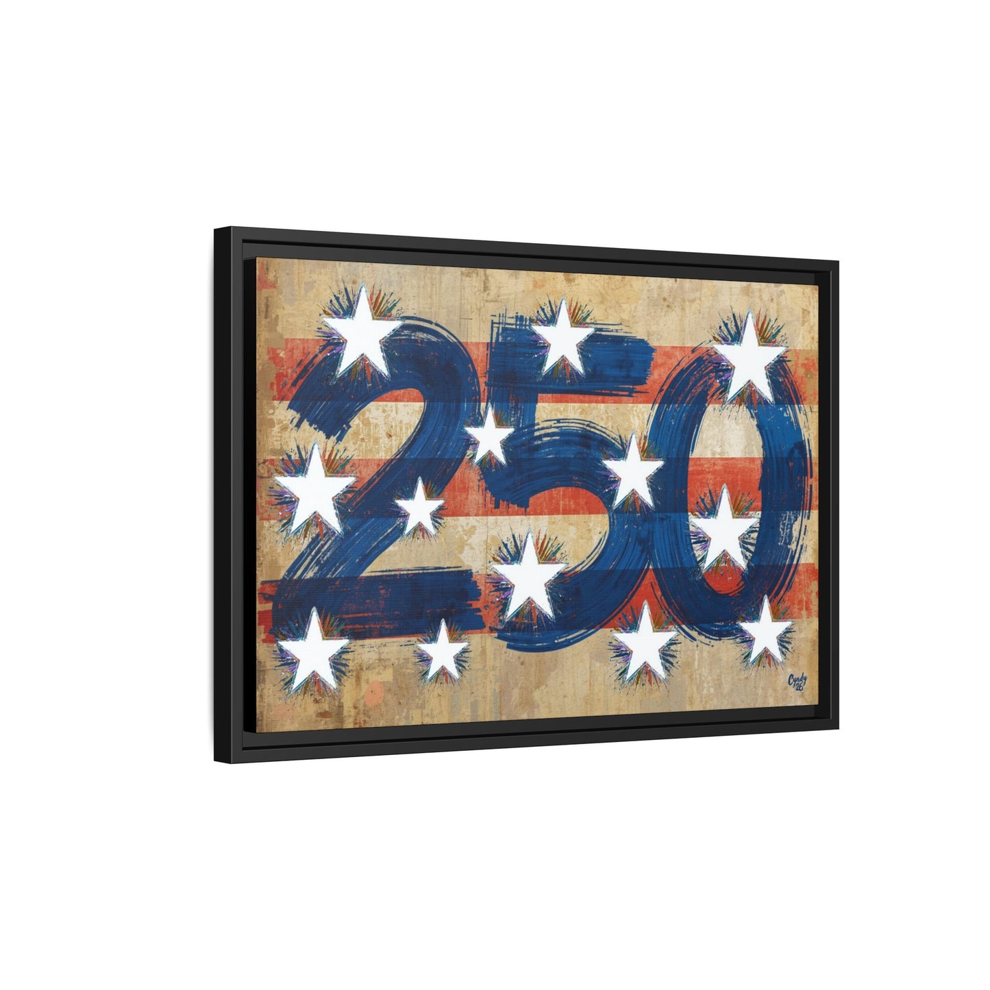 America 250 Years, US Flag Vintage Abstract, Premium Framed Canvas Art, Original Artwork by Cyndy Schatz