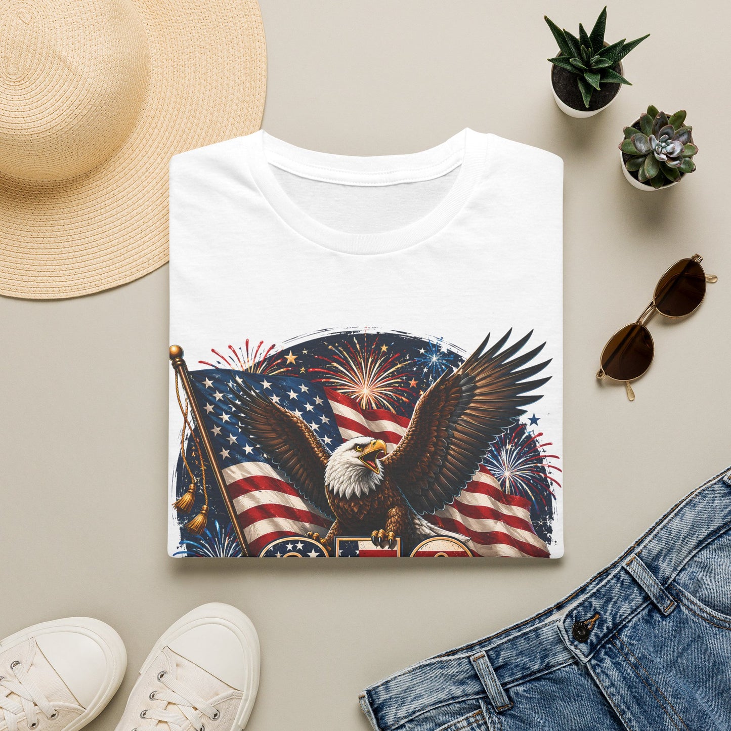 Proud To Be An American 250 Years Stars & Stripes Eagle T-Shirt — Premium Gildan Softstyle Tee Sizes up to 5XL
