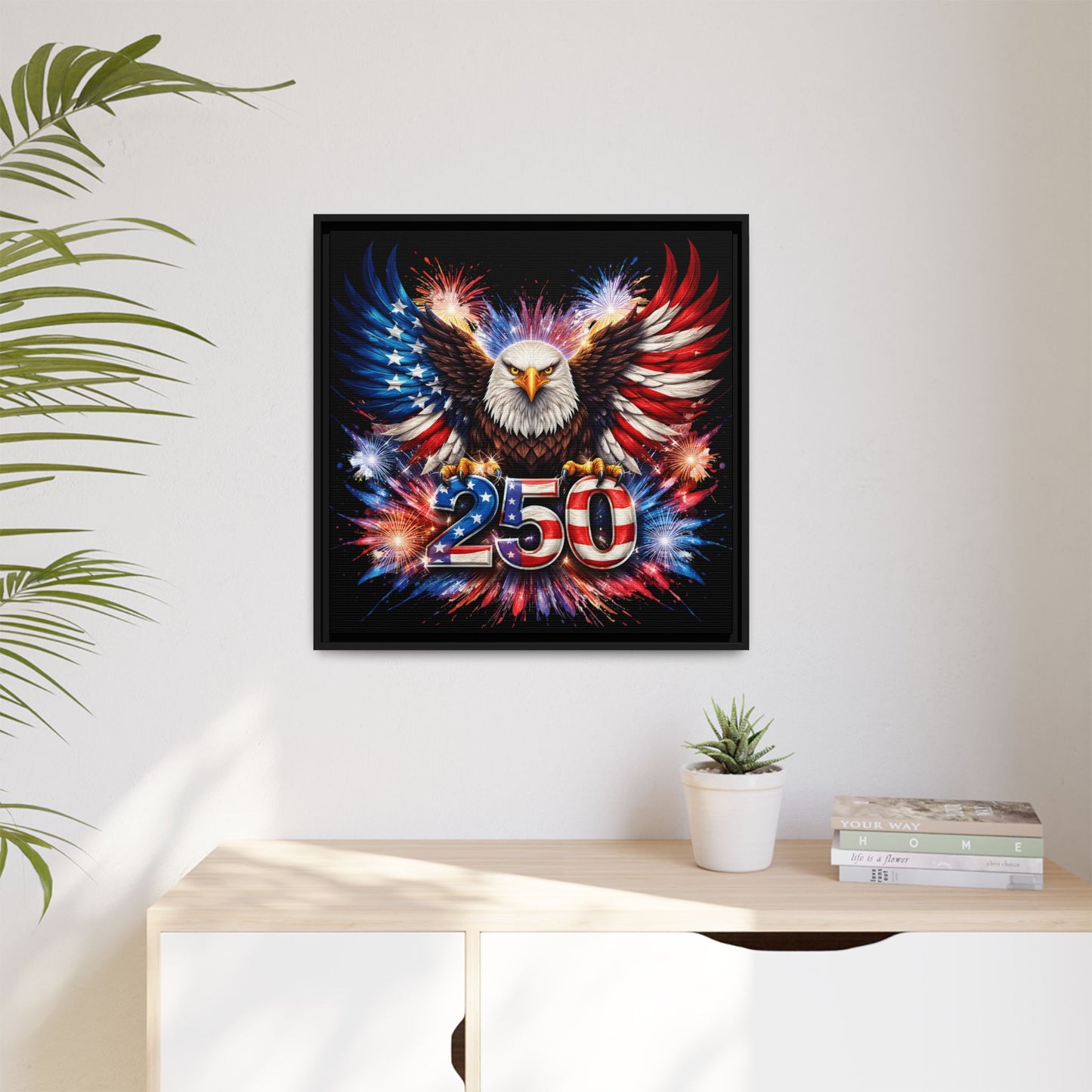 America 250 Years Commemorative Design Patriotic US Flag Eagle Framed Canvas Wall Art