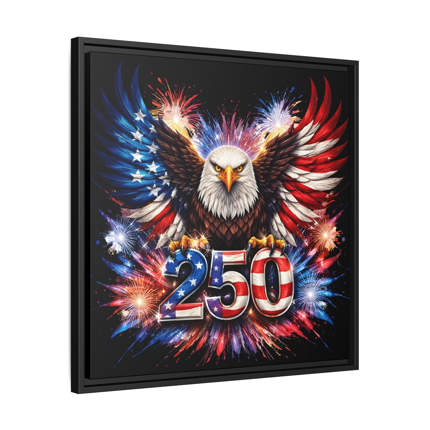 America 250 Years Commemorative Design Patriotic US Flag Eagle Framed Canvas Wall Art