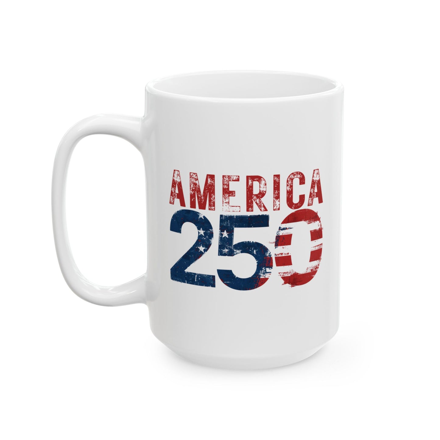 America 250 Years Commemorative Mug, Patriotic Distressed Flag Ceramic Coffee Cup