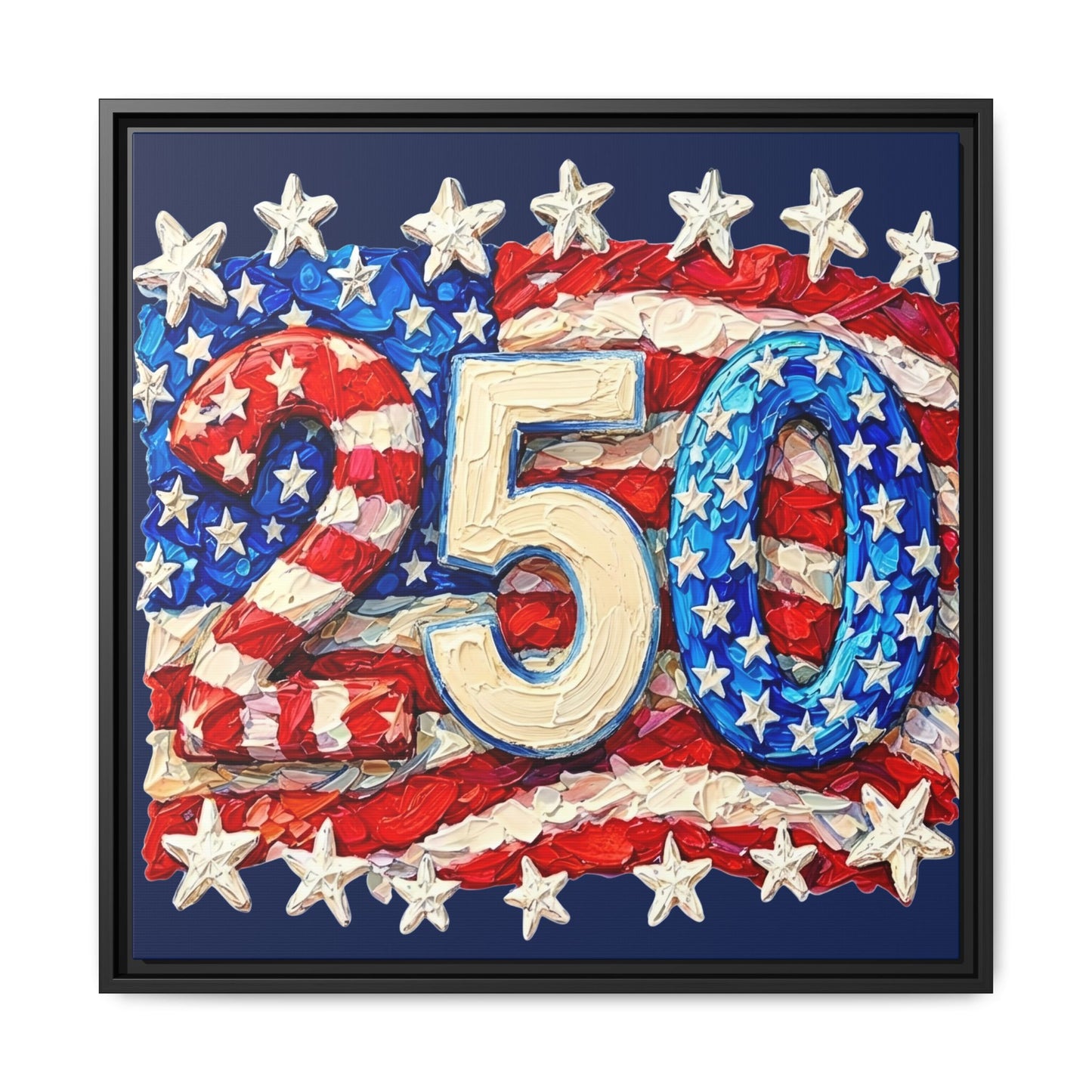 America 250 Years Commemorative Design Stars & Stripes US Flag Framed Canvas Wall Art