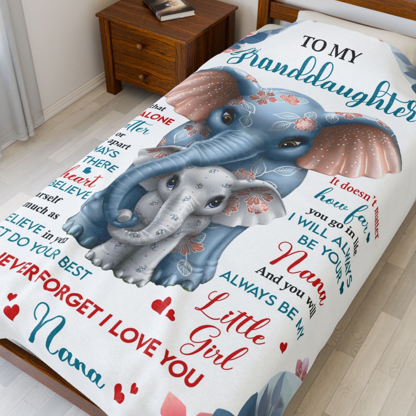 To My Granddaughter From Nana "No matter how far apart" Velveteen Plush Blanket