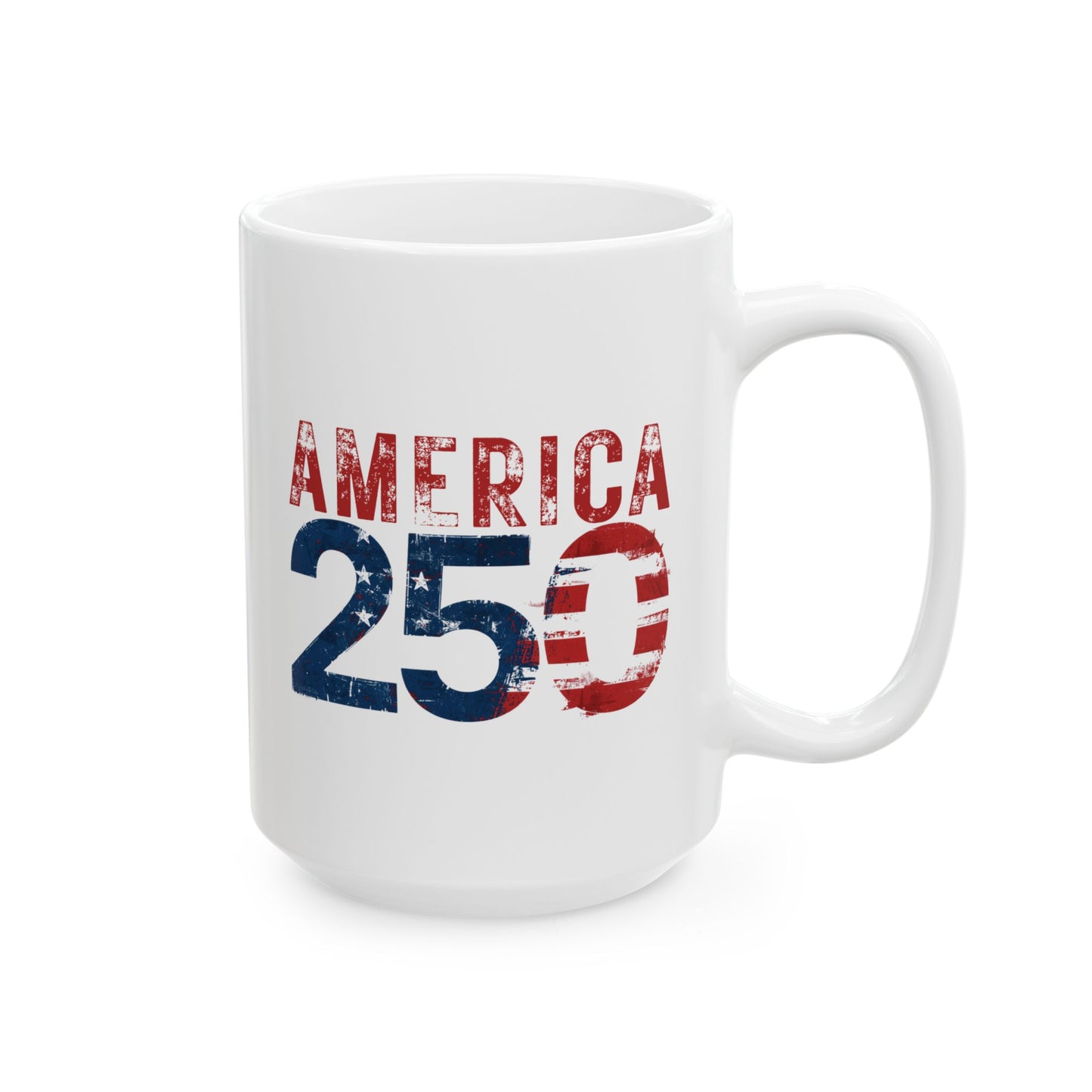 America 250 Years Commemorative Mug, Patriotic Distressed Flag Ceramic Coffee Cup