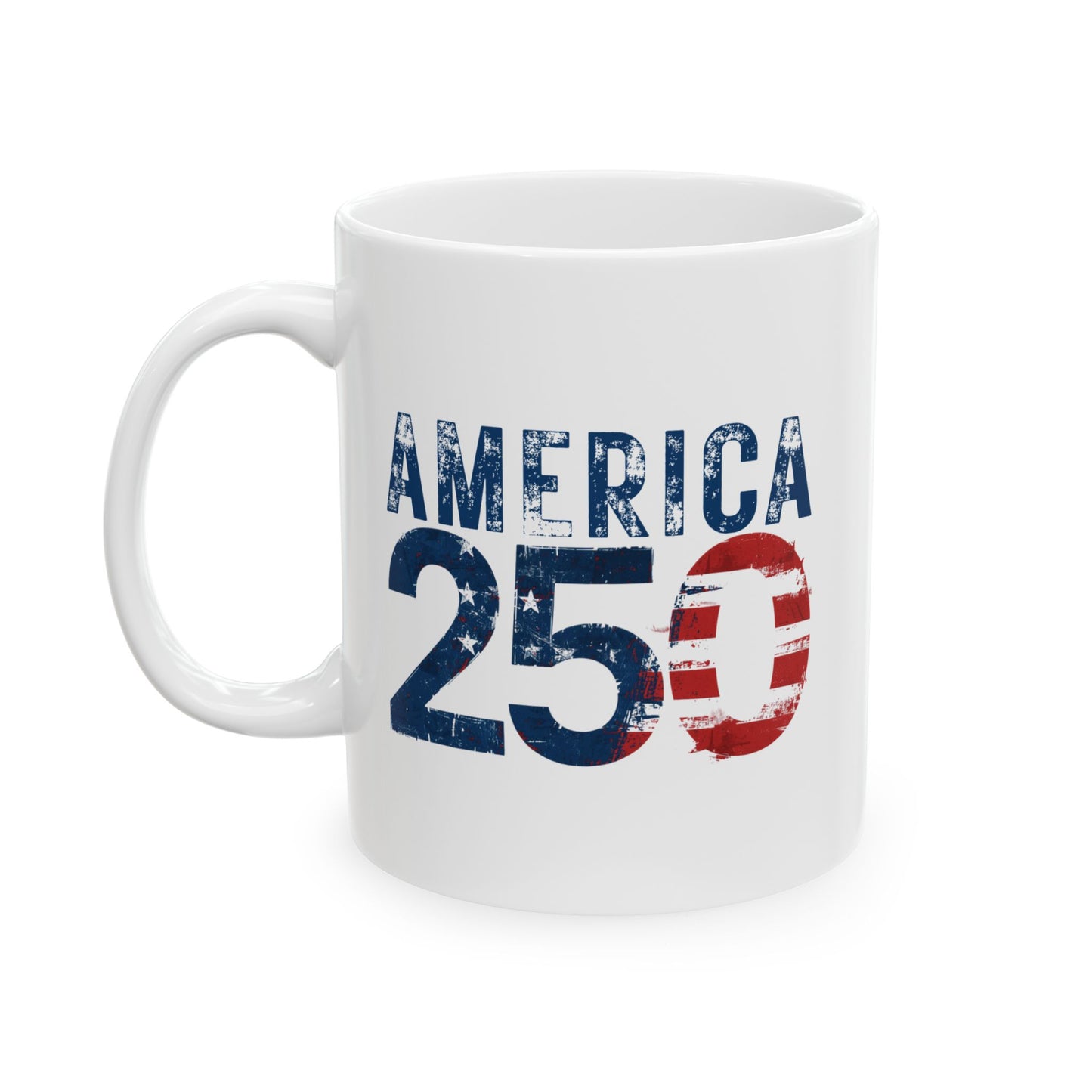 America 250 Years Commemorative Mug, Patriotic Distressed Flag Ceramic Coffee Cup