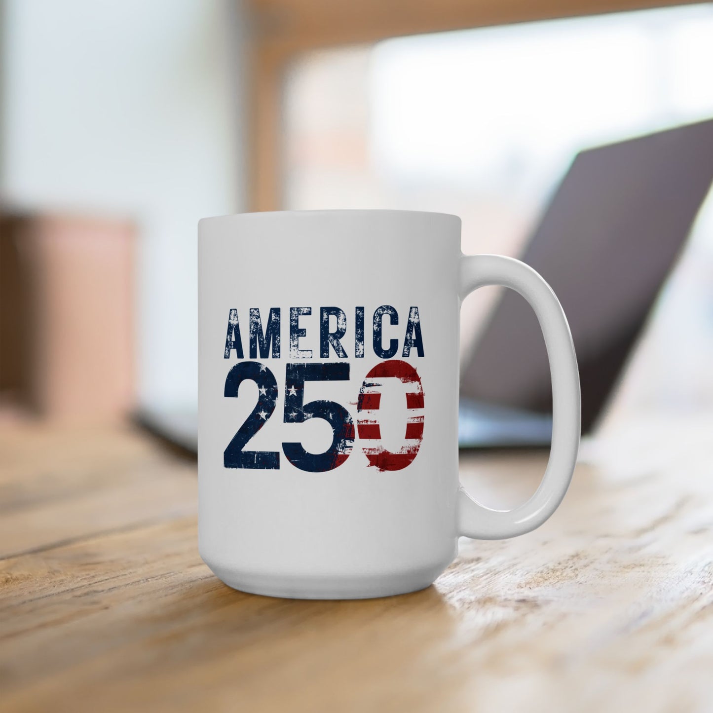 America 250 Years Commemorative Mug, Patriotic Distressed Flag Ceramic Coffee Cup