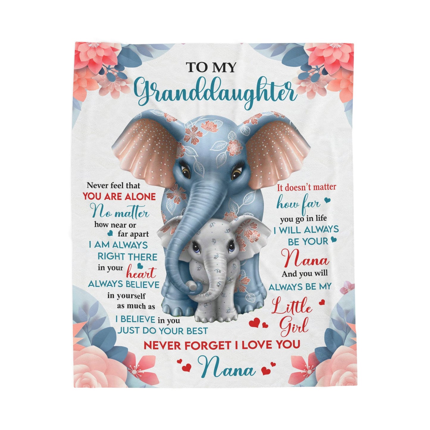 To My Granddaughter From Nana "No matter how far apart" Velveteen Plush Blanket